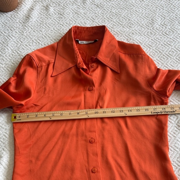 Zara Vibrant Orange Button-Down Shirt 100%Viscose Size S - Picture 7 of 9